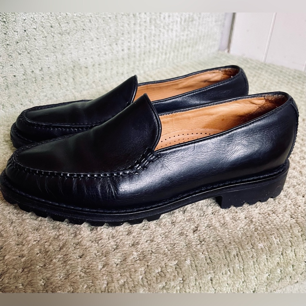 Classic Black Leather Women's Slip-On Loafers